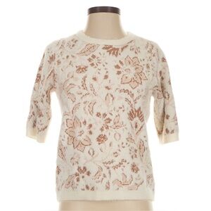 Rachel Zoe Cream and Brown Knit Pullover Fuzzy Soft Sweater Sz Small